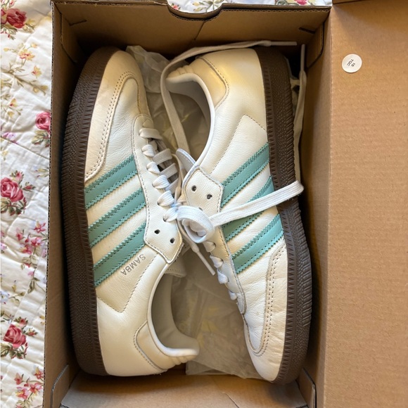 adidas Shoes - Adidas Samba White and Teal Sneakers